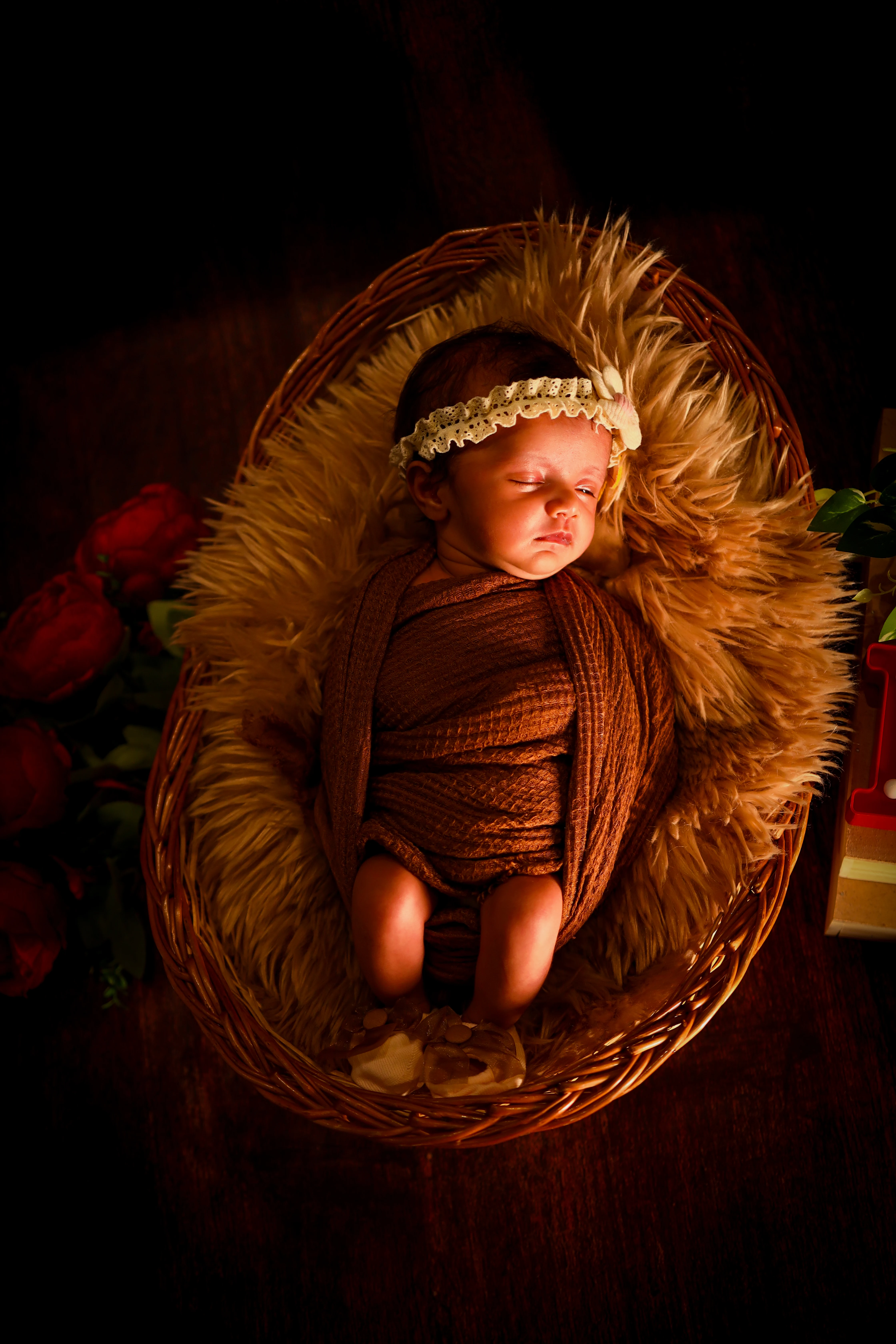 Newborn basket brown photo shoot Virar